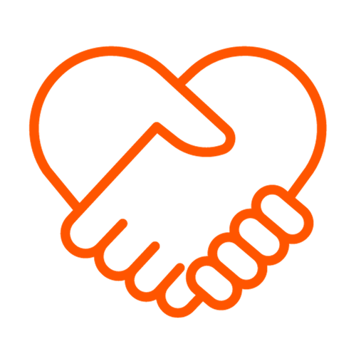 Cartoon icon of hands shaking in love heart shape